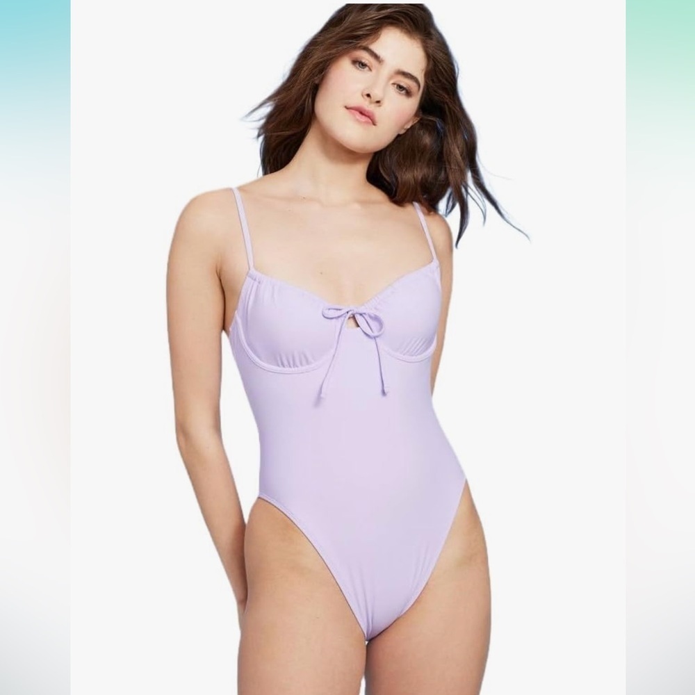 NWT Wild Fable XS Lavender Extra Cheeky One Piece Swimsuit High Leg New Purple